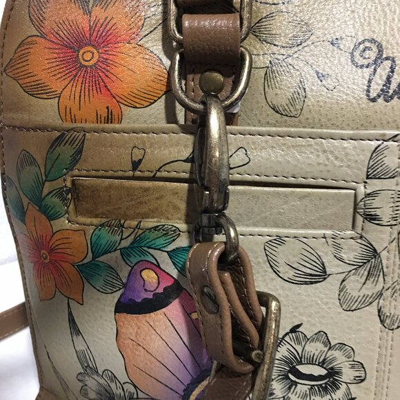 NEW Anna by Anuschka "Floral Paradise Tan" slim crossbody satchel - multi - Picture 4 of 7